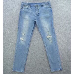 Ksubi Jeans Mens 38 Blue Chitch Slim Straight Button Fly Distressed Streetwear